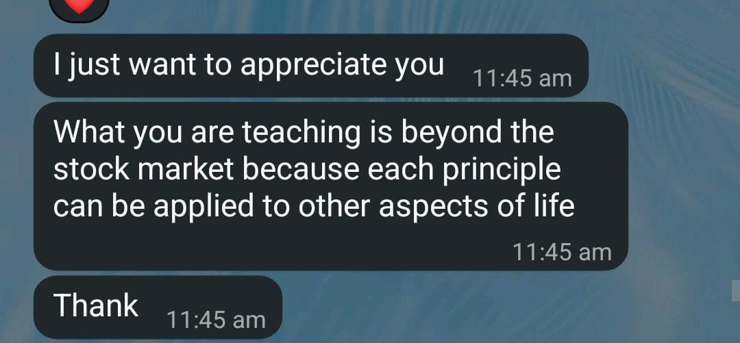 Student testimonial saying the principles apply beyond the stock market